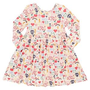 Pink Chicken Girls Long Sleeve Bamboo Steph Twirl Dress in Journal Doodle Sz 7Y